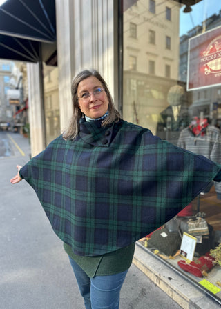 Irish Tweed Damen Poncho/Cape 100% Wolle Blackwatch