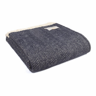 Wolldecke in navy blauem Herringbone Muster