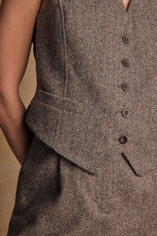 Tweed Weste Light Tan Herringbone