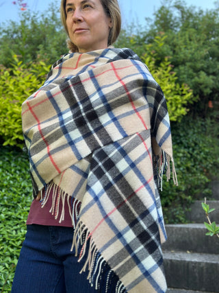 Tartan-Stola 100% Lammwolle Thomson Camel modern