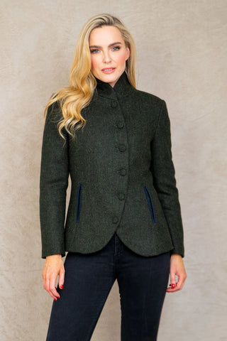 Nicole Tweed Blazer Green Herringbone