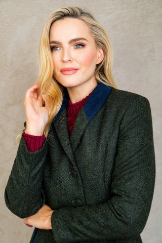 Nicole Tweed Blazer Green Herringbone