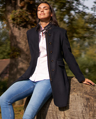 Eleganter Woll Kaschmir Mantel Damen - navy dunkelblau