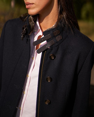 Eleganter Woll Kaschmir Mantel Damen - navy dunkelblau