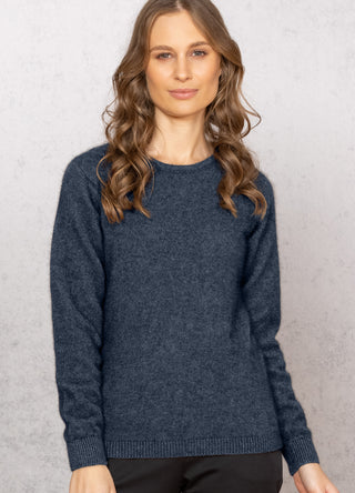 Pullover Damen Merino Possum Rundhals neptune, blau grau