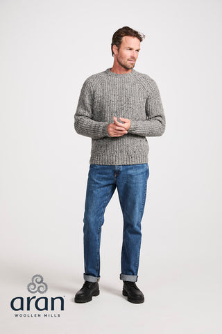 Donegal Tweed Herrenpullover 100% Wolle hellgrau