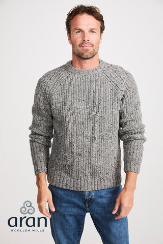 Donegal Tweed Herrenpullover 100% Wolle hellgrau
