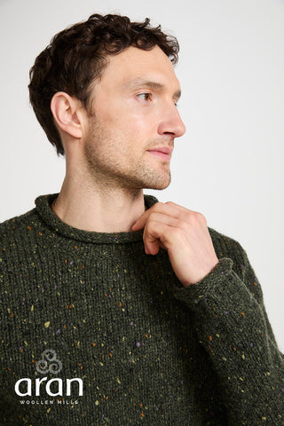 Donegal Tweed Herrenpullover 100% Wolle dunkelgrün