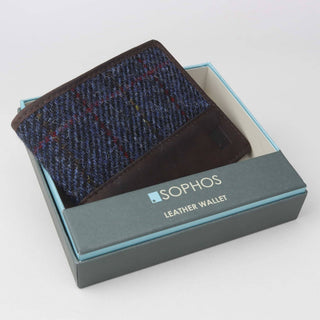 Blaues Harris Tweed Portemonnaie aus Leder