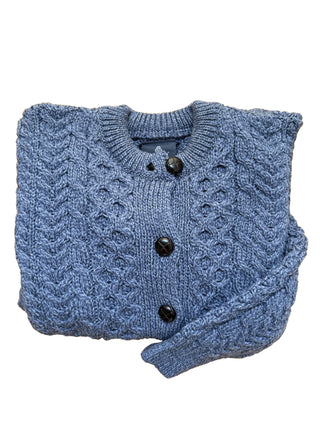 Aran Zopfstrick Wollweste mit Knöpfe blau