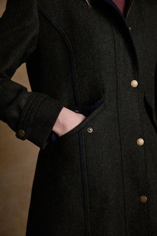 Tweed Mantel dunkelgrün herringbone lang