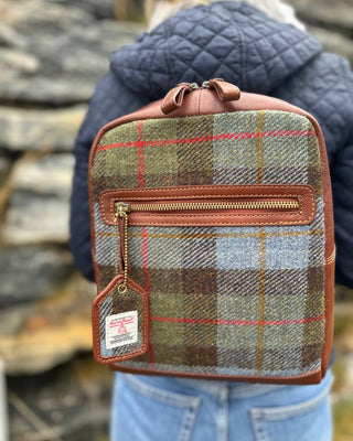 Praktischer Harris Tweed® Rucksack Highland Check mit Echtleder