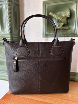 Harris Tweed® Echtleder große Tote Highland Check dunkelbraun