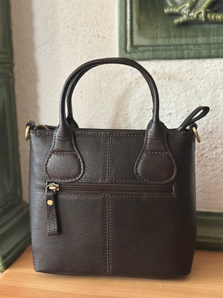 Harris Tweed® Echtleder  mini Tote Highland Check mit dunkelbraunem Leder