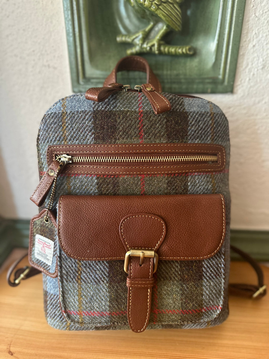 Kleiner Harris Tweed® Rucksack Highland Check mit Echtleder – Britische ...
