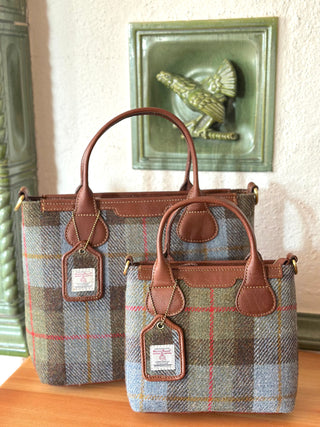 Harris Tweed® Echtleder große Tote Highland Check hellbraun
