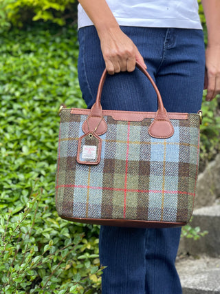 Harris Tweed® Echtleder große Tote Highland Check hellbraun