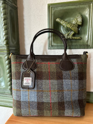 Harris Tweed® Echtleder große Tote Highland Check dunkelbraun