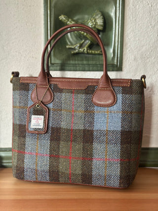 Harris Tweed® Echtleder große Tote Highland Check hellbraun