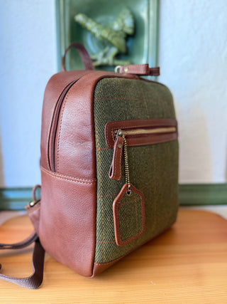 Klassischer Tweed Rucksack mit Echtleder